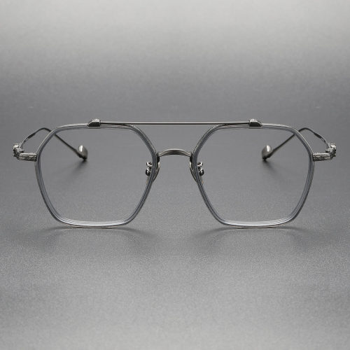 Glasses for Big Heads LE0276 - Transparentgray & Gunmetal, Geometric Design
