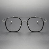 Large Frame Reading Glasses LE0276 - Black & Silver Acetate, Geometric Design