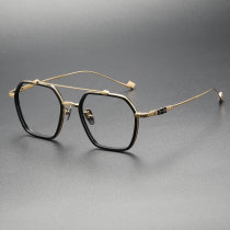 Black Glasses LE0276 - Elegant Gold Titanium & Black Acetate, Geometric Design