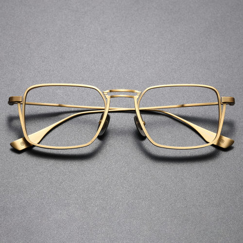 Gold Rim Glasses LE0305 - Luxurious Square Titanium Frames, Hypoallergenic