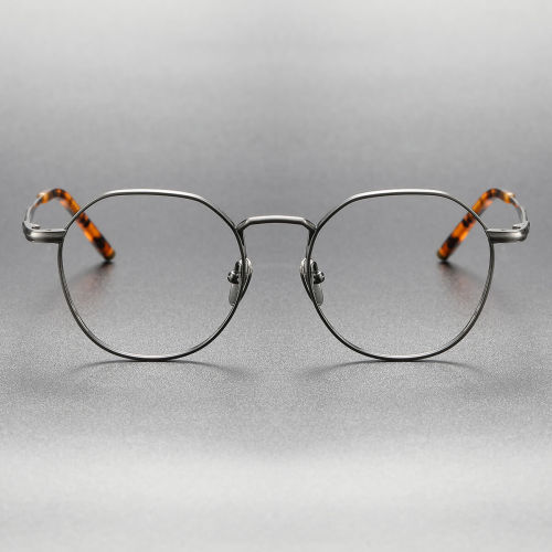 Round Eyeglass Frames LE0421 - Gunmetal Titanium, Lightweight & Stylish