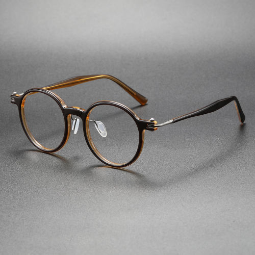 Brown Round Glasses LE0457 - Transparent Brown Acetate, Stylish & Hypoallergenic