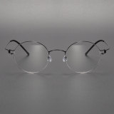 Small Glasses LE0292 - Black Titanium Round Frames, Ultra-Light & Hypoallergenic