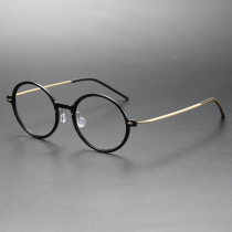 Black Circle Glasses LE0118: Stylish Gray Black & Gold, Durable & Hypoallergenic