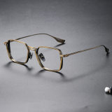 Olet Optical's LE0305 large frame reading glasses in bronze, featuring a geometric square design with fishtail temple curves, crafted from lightweight titanium.
