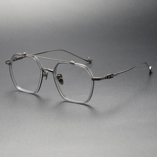 Glasses for Big Heads LE0276 - Transparentgray & Gunmetal, Geometric Design