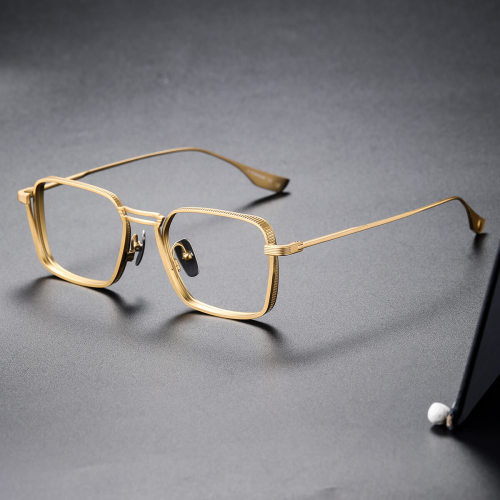 Gold Rim Glasses LE0305 - Luxurious Square Titanium Frames, Hypoallergenic