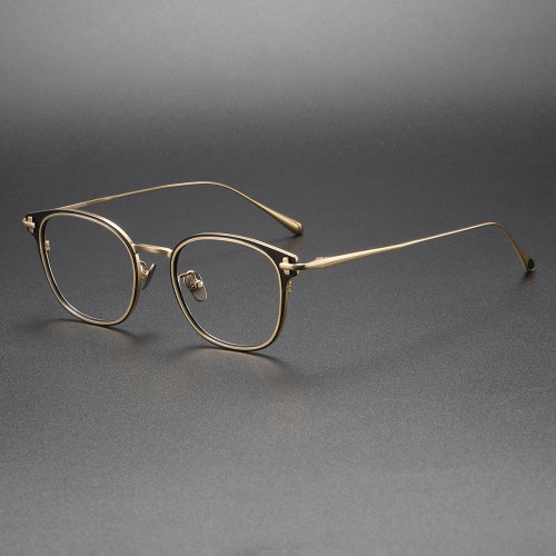 Black and Gold Glasses LE1044 - Elegant Titanium Oval Frames, Unisex