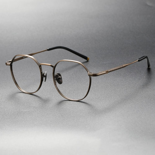 Bronze Eyeglass Frames LE0421 - Elegant Round Titanium Design, Unisex