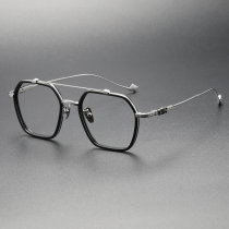 Large Frame Reading Glasses LE0276 - Black & Silver Acetate, Geometric Design