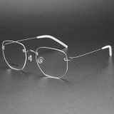 Silver Glasses Frames LE0072: Sleek Rimless Titanium Design, Hypoallergenic