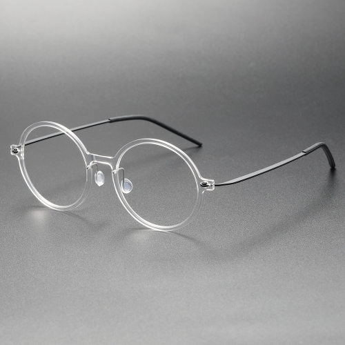 Clear Round Glasses LE0118: Sleek Silver Details, Hypoallergenic Titanium Design
