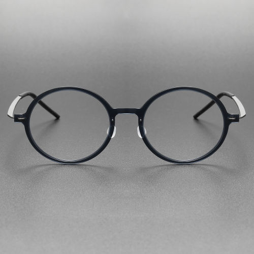 Large Round Glasses LE0118: Translucent Dark Gray with Silver Accents, Titanium Frame