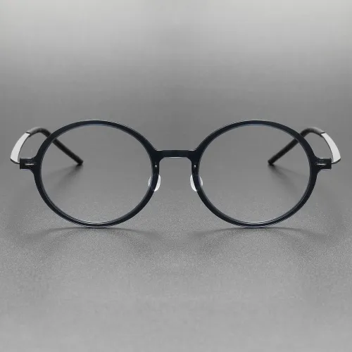 Large Round Glasses LE0118: Translucent Dark Gray with Silver Accents, Titanium Frame