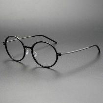 LE0118 Black & Gunmetal Round Glasses - Sleek, Lightweight, Hypoallergenic Design