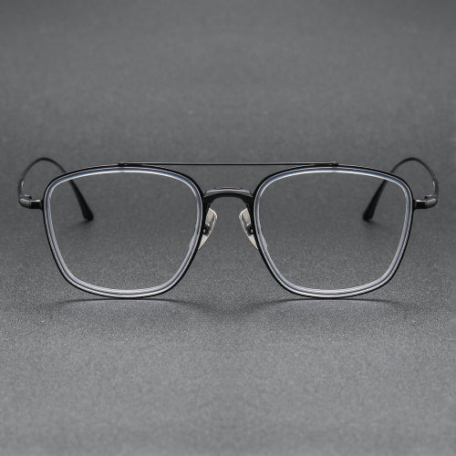 Black and Clear Glasses LE0290: Stylish Titanium Aviator Design