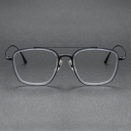 Black and Clear Glasses LE0290: Stylish Titanium Aviator Design