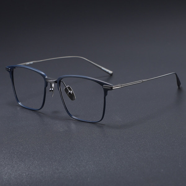 Blue & Gunmetal Glasses LE0329: Stylish Square Titanium Frames, Allergy-Safe