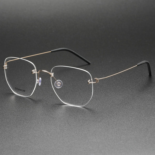 Titanium Rimless Glasses LE0072: Elegant Gold Finish, Ultra-Lightweight Design