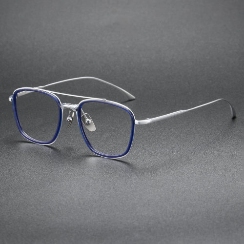 Aviator Glasses LE0290: Sleek Blue & Silver Titanium Design