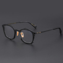Geometric Frame Glasses LE0017: Sleek Black Titanium Design with Unique Accents