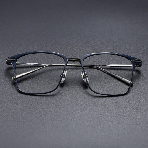 Blue & Gunmetal Glasses LE0329: Stylish Square Titanium Frames, Allergy-Safe