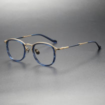 Blue & Gold Glasses Frames LE0414: Chic Transparent Blue Acetate with Titanium Accents