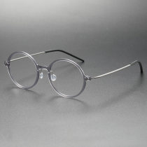 Large Round Eyeglasses LE0118: Elegant Translucent Light Gray with Silver Detailing