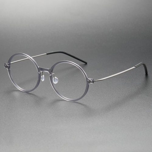 Large Round Eyeglasses LE0118: Elegant Translucent Light Gray with Silver Detailing