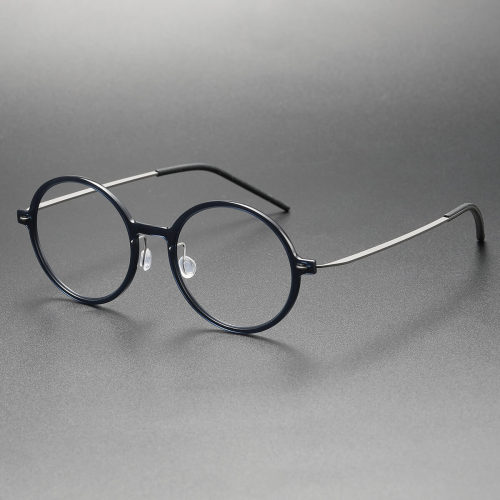 Large Round Glasses LE0118: Translucent Dark Gray with Silver Accents, Titanium Frame