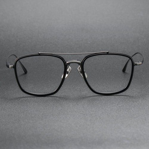 Black and Gold Glasses Frames LE0290: Sleek Titanium Aviator with Gunmetal Accents