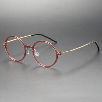 LE0118 Clear Pink & Gold Round Glasses - Chic, Lightweight, Anti-Allergy