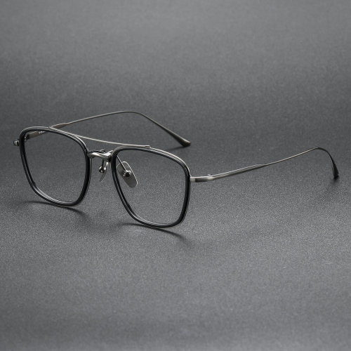 Black and Gold Glasses Frames LE0290: Sleek Titanium Aviator with Gunmetal Accents