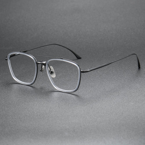 Black and Clear Glasses LE0290: Stylish Titanium Aviator Design