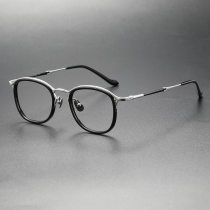 Large Square Glasses LE0414: Black & Silver Acetate Frames, Stylish and Allergy-Free