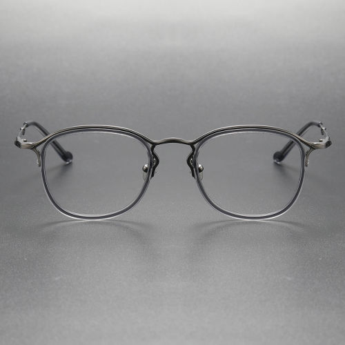 Acetate Glasses Frames LE0414: Transparent Gray & Gunmetal, Sleek and Durable