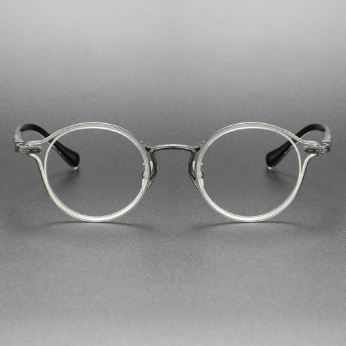 Round Frame Eyeglasses LE0280 - Clear Acetate with Gunmetal Finish