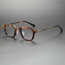 Large Square Glasses LE0452 - Classic Tortoise Shell Acetate & Bronze Detail
