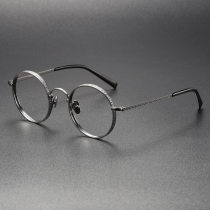 Gunmetal Round Glasses LE0408: Sleek Titanium Design with Grey Accents