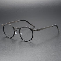 Black Round Glasses LE0243 - Sleek Gunmetal Titanium Design