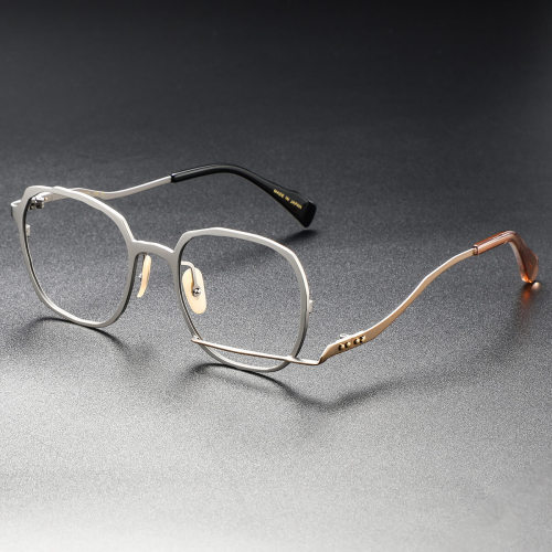 Silver Eyeglasses LE0430: Unique Asymmetrical Silver & Gold Titanium Design