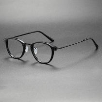 Oval Frame Glasses LE0453 - Sleek Black Acetate and Titanium Design