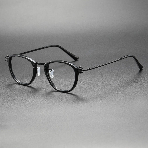 Oval Frame Glasses LE0453 - Sleek Black Acetate and Titanium Design