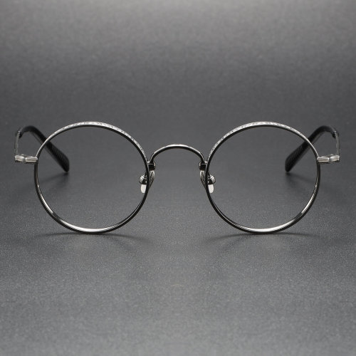 Gunmetal Round Glasses LE0408: Sleek Titanium Design with Grey Accents