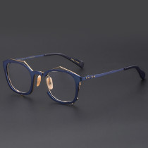 Blue & Gold Eyeglass Frames LE0017: Unique Geometric Design, Titanium Build