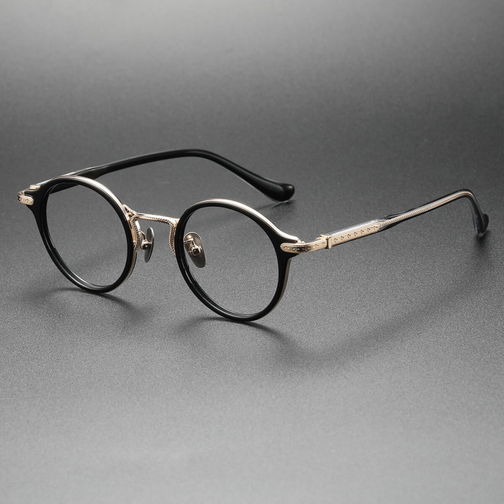 Gold Round Glasses LE0280 - Luxury Black & Gold Frames display picture 3