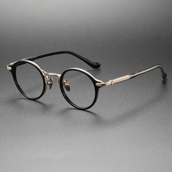 Gold Round Glasses LE0280 - Elegant Black & Gold Acetate Frames