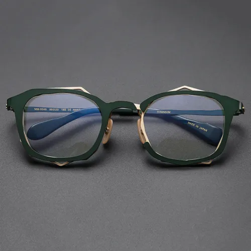Green & Gold Glasses Frames LE0017: Chic Geometric Titanium Design for Sophisticated Style