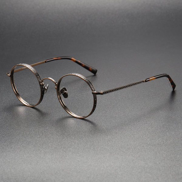 Bronze Round Glasses LE0408: Elegant Titanium Design with Black Accents