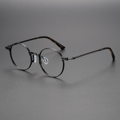 Oversized Round Glasses LE0459 - Sleek Black Titanium Design